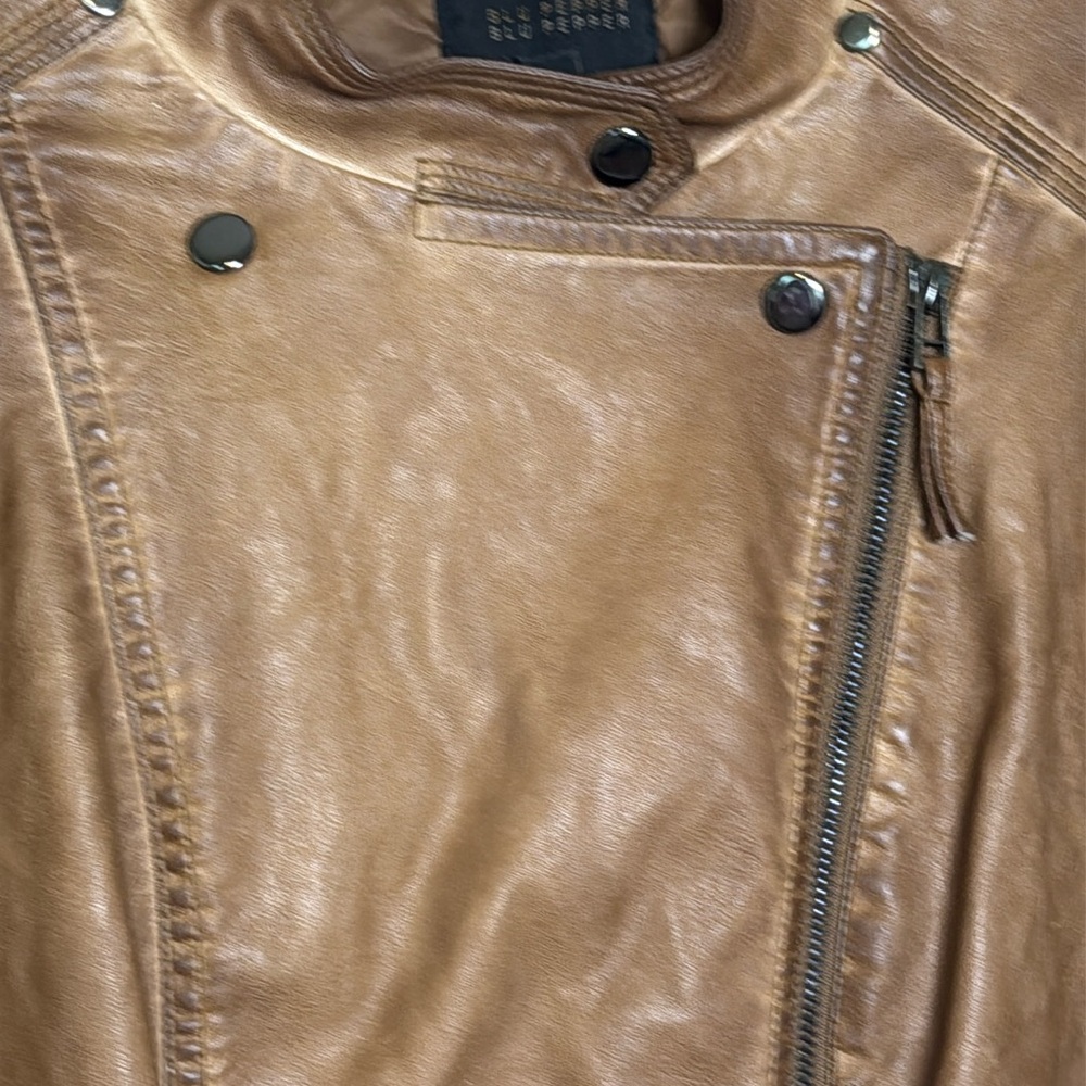 Blu Pepper Faux Brown Leather Moto Jacket Ladies Large - Picture 6 of 16